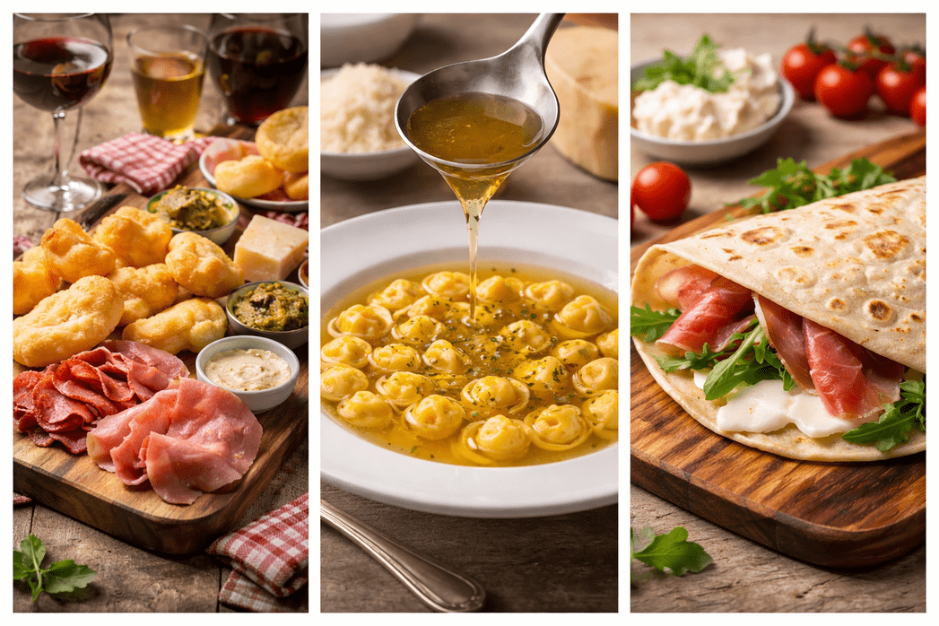 alcuni piatti del menù della serata emila vs romagna